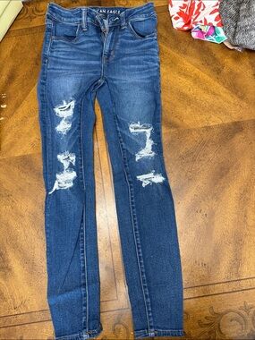 American Eagle Outfitters Distressed Dark Blue Skinny Jeans